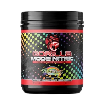 Gorilla Mode Nitric Upgraded Stimulant Free Pre-Workout Best Tasting and Most Effective Stimulant Free Pre-Workout/Massive Pumps Vasodilation Power / 780 Grams (Rainbow Sherbet)