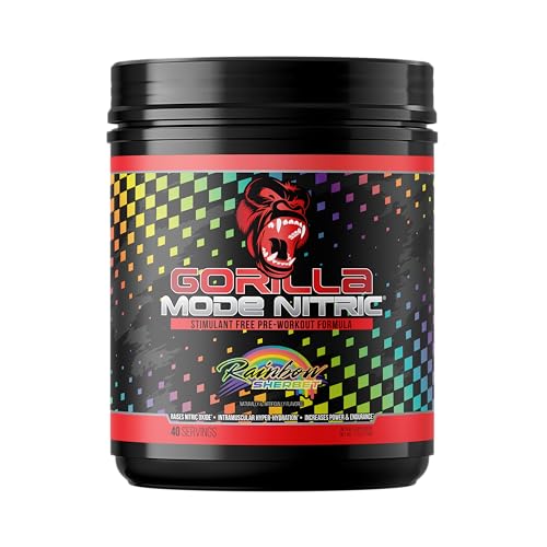 Image of Gorilla Mode Nitric Upgraded Stimulant Free Pre-Workout - Best Tasting and Most Effective Stimulant Free Pre-Workout /Massive Pumps . Vasodilation . Power / 780 Grams (Rainbow Sherbet)