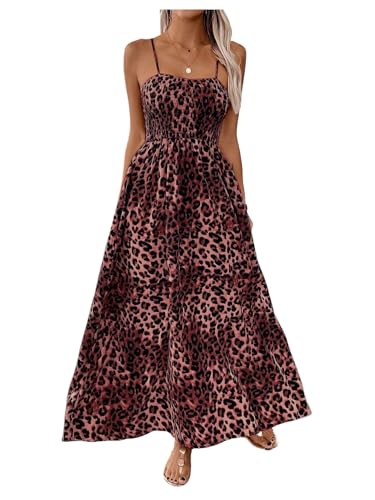 Image of Floerns Women's Leopard Print Spaghetti Strap Maxi Dresses Vacation Cami Long Dress