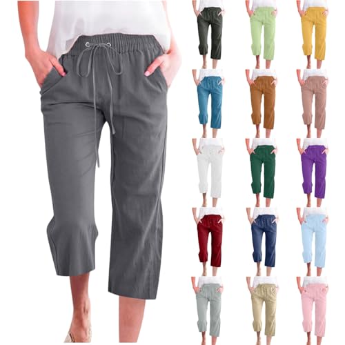 Linen Capri Pants for Women 2025 Trendy Summer Capris Drawstring ...