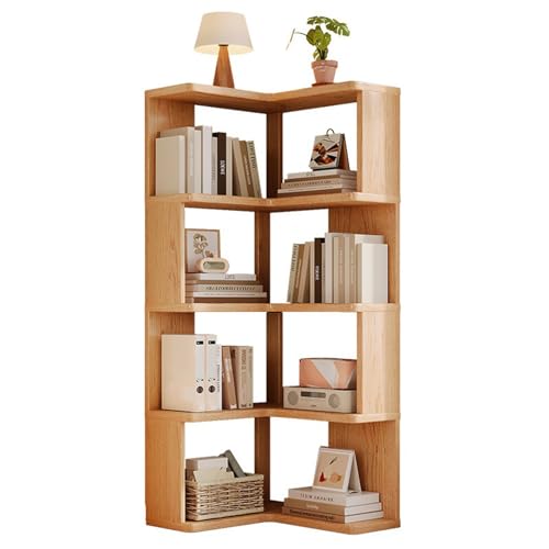 Uptyia Estanteria de 5 Niveles en L - Libreria de 130 cm de Altura y Gran Capacidad en Madera Natural