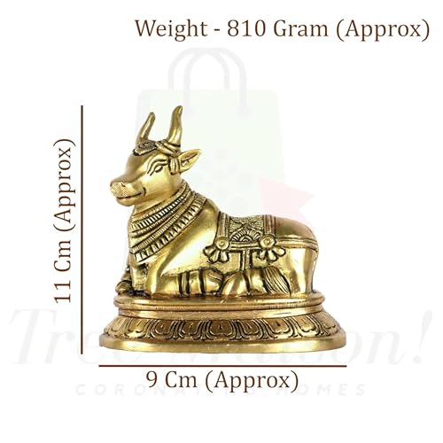 Image of Vastu Brass Nandi Cow Statue | 810 g Weight Approx | Vastu Remedy for Home & Office | Size- 9 X 11 Cm | Nandi Idol for Pooja | Vastu Brass Nandi Bull