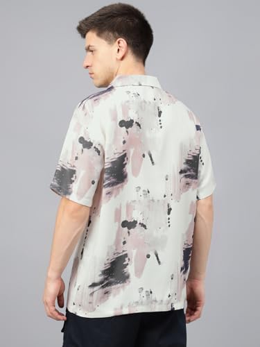 Image of Veirdo Poly Cotton Oversized Loose Baggy Fit Drop Shoulder Cool and Stylish Abstract Print Men Camp Collar Shirt