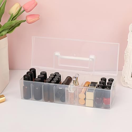 Image of JUXYES Pack of 2 Clear Plastic Storage Bin with Lid and Handle, Portable Storage Box with 7 Compartments, Semi-Transparent Organizer Box for Embroidery and Sewing Threads, Crafts, Fly Tying Chenille