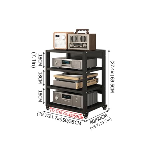 4-poziomowa ruchoma szafka wideo do salonu i gier, narożny stojak na telewizor HiFi z miejscem do przechowywania, 50 x 40 x 69,5 cm, nowoczesne centrum multimedialne do nagrań