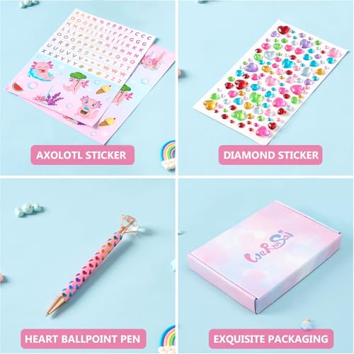 WEINNSAI Axolotl Plush Journal Set for Kids, Adorable Secret Diary Set with Lock, Key, Pen,Stickers, School Travel Notebook for Writing Drawing, Birthday Gifts for Girls Ages 6-8 - Image 2