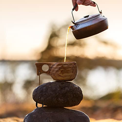 Foxyoo Kuksa Wooden Cup Camping Wood Mug Kuska Coffee Cups,Traditional Wooden Nordic Design,With Lanyard And Carabiner,Lightweight, Durable,Best Choice For Camping And Jungle Adventure-6.76Oz(200Ml) #TOP2