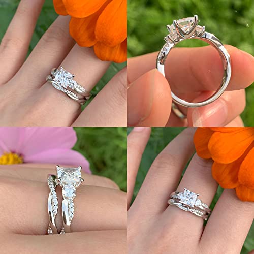 Wuziwen 1 Carat Wedding Infinity Band Bridal Ring Sets Princess Aaaaa Cz Sterling Silver Size 7 #TOP3