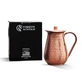 Copper-Science Copper Pitcher 68 Oz with Lid – Handcrafted Pure Copper Jug | Handcrafted Hammered Design | Ayurvedic Benefits | Perfect for Home, Office, or Bedside Use