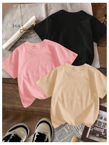 Image of RoseSeek Girl's Shirts 3 Packs Star Butterfly Graphic Tees Crew Neck Short Sleeve T Shirt Casual Tops