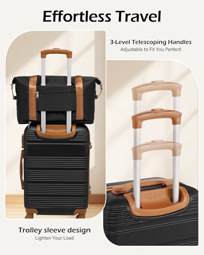 Image of LONG VACATION Luggage Sets with Spinner Wheels, Suitcase Set 6 Piece | ABS+PC Hardshell, Lightweight, Durable, TSA Lock, YKK Zipper, Unisex for Family Travel Business, Black (16 /20 /24 /28 /DB /TB)