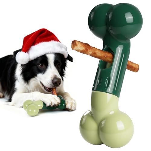 Apasiri Bully Stick Holder for Aggressive Chewers: Indestructible Dog Toy Prevents Choking No More Swallowed Ends, Bacon Flavored Nylon Tough Chew Toy to Keep Them Busy Medium/Large Dogs, Green