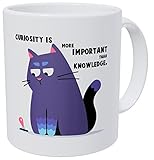 Wampumtuk Cat Curiosity Is More Important Than Knowledge Albert Einstein 11 Ounces Funny Coffee Mug