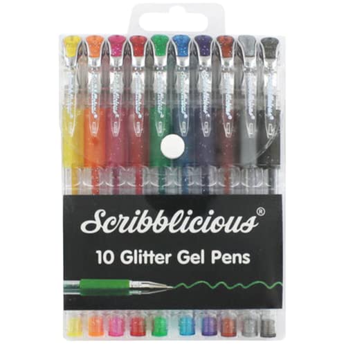 Rohans Glitter Gel Pens - Pack Of 10, Mix of multiple bright colors