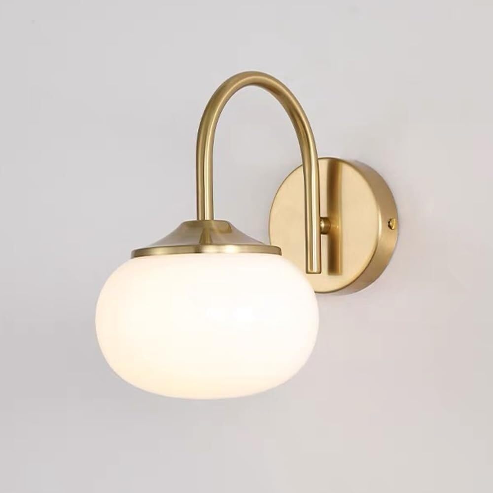 SMCCYYSD Sturdy Durable Nordic Globe Glass Wall Light Brushed Brass Finishd Modern Sconce with Persimmon Lampshade Retro Vintage E27 Lighting Fixture for Bathroom Bedside Hallway/Sha