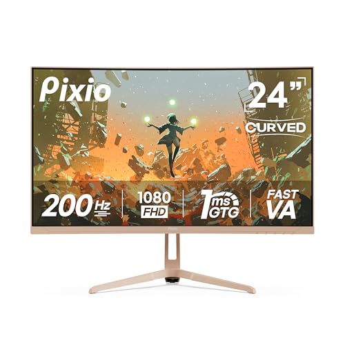 Image of Pixio PXC248WAVE Beige 24 inch 200Hz Refresh Rate FHD 1080p Resolution 1500R Curve Fast VA Panel 1ms GTG Response Time HDR Curved Gaming Monitor and PS1S Wave Blue Beige Monitor Arm
