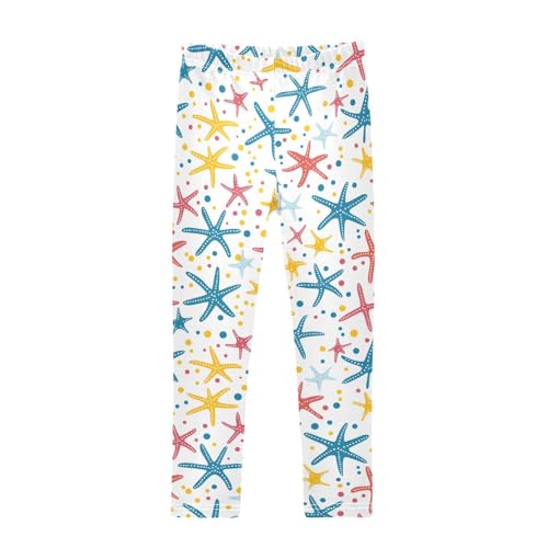 Multicolor Starfish Dot Print Girls Leggings Soft Stretch Workout Yoga Dance Pants for Kids Casual Tights