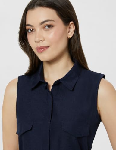 Image of Amazon Brand - Symbol Women's Sleeveless Shirt Dress | Belted Waist, Collared Neck, Knee Length (Available in Plus Sizes)
