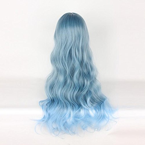 25.6" Pastel Blue Long Curly Wave Wig Air Bang Heat Resistant Fiber Full Wigs For Women's Party Cosplay #TOP4