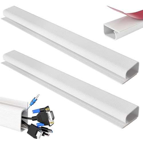 Canaletas Adhesivas de PVC para Cables, 2 PCS 4m Conecto de Plástico para Conductos de Cables, Cubierta para Cables de TV en Paredes, para Organizar, Proteger y Cubrir Cables, 5x2.5 cm, Blanco