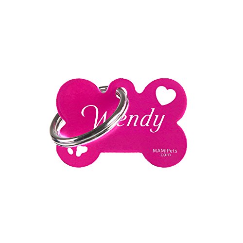 MAMIPets MEDAGLIETTA Cane Osso con Incisione Laser (Piccolo, Fucsia)