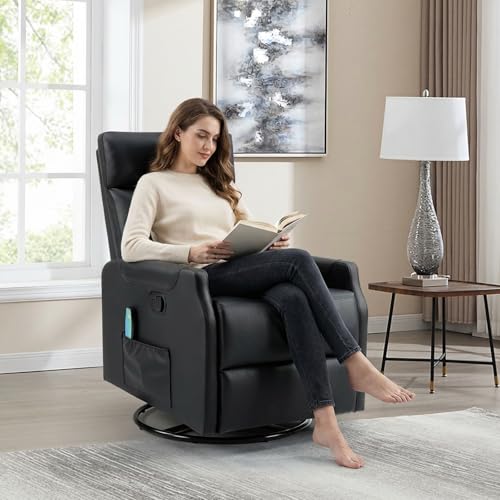 Sillón giratorio reclinable negro madera miniatura 7