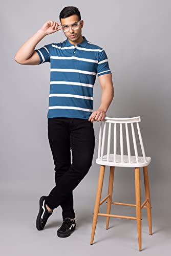 Image of PRORIDERS Half Sleeve Cotton Blend Fabric Collared Regular Fit Men's Polo Striper Tshirt with Pocket for Casual wear