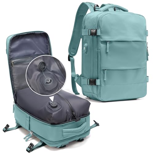 Image of coowoz Vacuum Backpack Travel with Pump,Travel Backpack with Vacuum System For Women Men,Carry On Backpack,Hiking Backpack Waterproof Outdoor Sports Rucksack Casual Daypack,25L(Built-in Pump),Blue