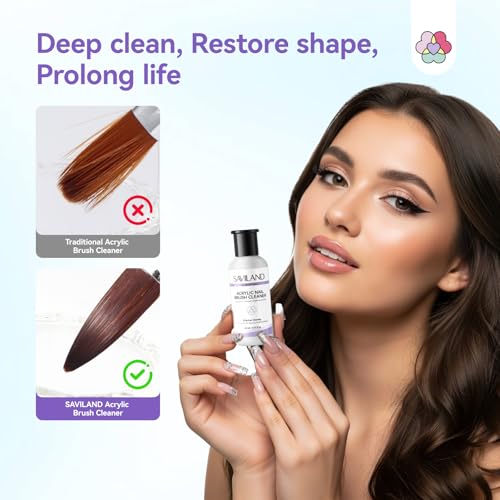 Image of SAVILAND Acrylic Nail Brush with Cleaner: Size 8,10,14 Professional Acrylic Brushes Makeup Brushes Cleaner Conditioner Nail Brush Cleaner Tool & Dappen Dish for Acrylics Nails Home Salon DIY