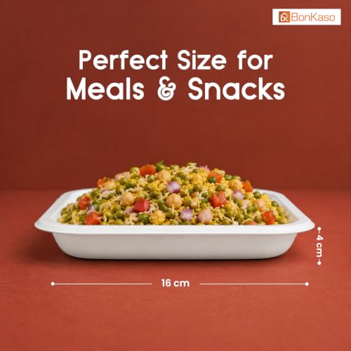 Image of Bonkaso 6x6 Inch Square Bagasse Plates Pack of 25 (White) | Disposable Sugarcane Paper Plates | Heavy Duty, Compostable & Microwave Safe | Plastic-Free Plates for Snacks | | Birthday, Wedding & Party
