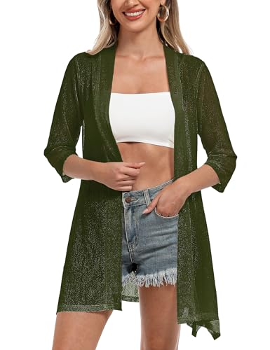 Image of iClosam Women Casual 3 /4 Sleeve Sheer Open Front Cardigan Sweater Kimono