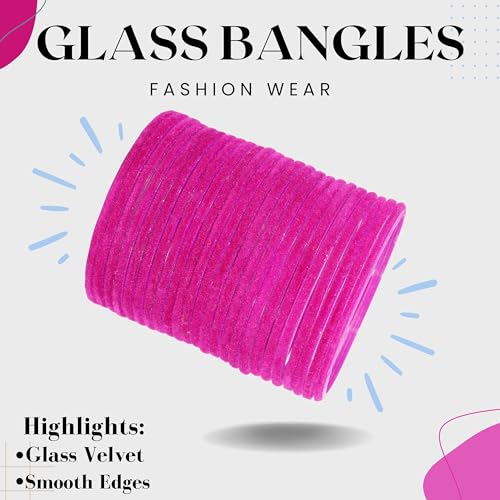 Image of NMII Glass Velvet Bangles Set For Women and Girls | Plain Glass Bangles | Velvet Chudi | Simple Bangles For Women | Stylish Glass Bangles- Set of 24