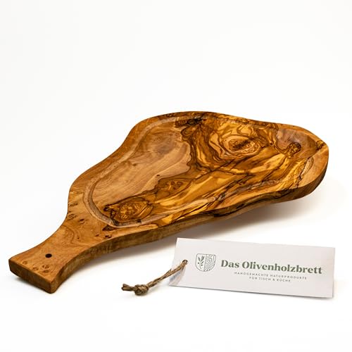 Planche à Découper, Streakbrett avec le et Poignée Coupe Naturelle en Bois D'Olivier - 45cm