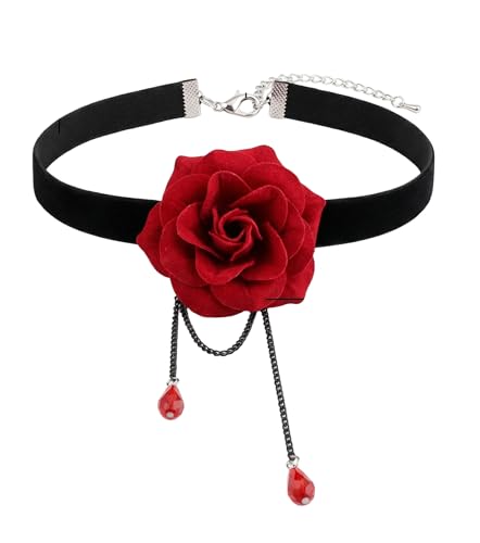 1 Collier ras-de-cou de style gothique Lolita avec rose, pour femmes, filles, collier élégant effet rétro avec chaîne tombant au niveau de la clavicule -...