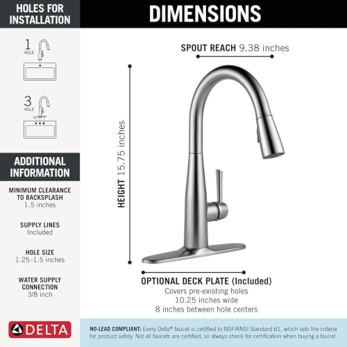 Image of Delta Faucet 9113-AR-DST Essa Single Handle Pull-Down Kitchen Faucet with Magnetic Docking, Arctic Stainless