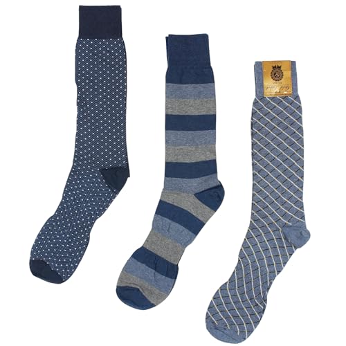 Gold Label Colorful Funky Men's Crew Socks Big Extended Size 13-16 Fun Novelty Dress Socks, 3-Pack