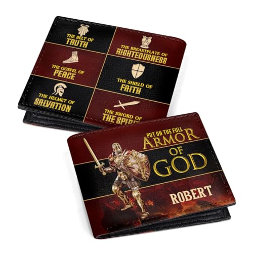Leather Folded Wallet For Men - Christian Wallet For Dad, Husband, Boyfriend - Christian Wallet With Scripture - Birthday Gifts - Christmas Gifts (Armor Of God - Personalized)