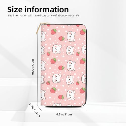 Leather Thin Slim Wallets for Women Men - Fashion Cute Bear Strawberry Print Card Wallet Holder with Zipper2