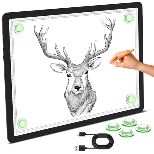 Phylosal Magnetic A3 Light Pad Super Bright Light Box with Side Button Diamond Art Light Board Lightbox for Tracing and Drawing USB Power Artcraft Light Table for Sketching Weeding Vinyl (Black)