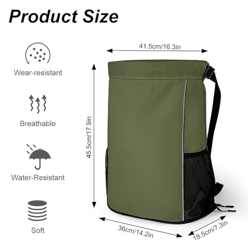 Cozy Dark Olive Green-15 Drawstring Gym Backpack for Men Women, Water Resistant Sports Sackpack with Shoe Compartment And Wet Pocket, Lightweight String Bag for Travel2