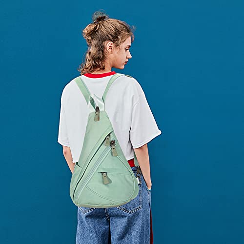 KL928 Canvas Sling Bag - Small Crossbody Backpack Shoulder Casual Daypack Rucksack for Men Women, Nylon-green, One Size, Daypack Backpacks