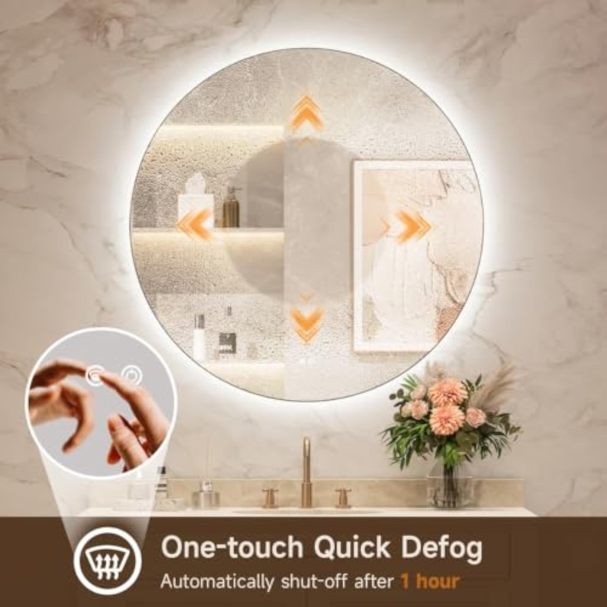 Round LED Backlit Bathroom Mirror with Anti-Fog Technology