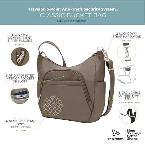 image for Travelon Anti-Theft Classic Crossbody Bucket Bag, Nutmeg, One Size