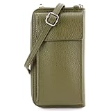 Rivestimento in pelle dollaro Modarno borsa a tracolla multifunzionale, borsa per cellulare a portafoglio in vera pelle, adatta per telefoni cellulari fino a 6,5 pollici (Verde Oliva)