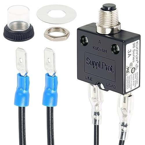 Push Button 3 Amp Circuit Breaker Automatic Trip, Fuse Tester Manual Reset 32V, Low Voltage Protection with Waterproof Cap