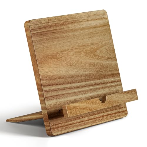 Hb Design Co. CBS-WOOD Acacia Cookbook Stand For Kitchen Counter - 10 Inch X 10 Inch Large Adjustable Wood Book Stand cover