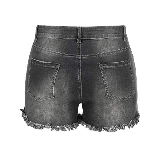 Image of THUNDER STAR Women Mid Rise Ripped Stretchy Jeans Shorts Frayed Raw Hem Casual Denim Shorts