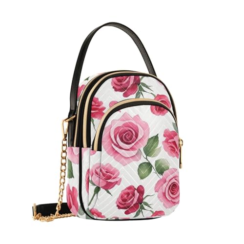 Womens Shoulder Handbags Quilted Fabric Handbags for Women Rose Pattern Chain Satchel Tote Bag for Travel Camping,Multi1