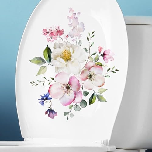 Toilettensitz Aufkleber Badezimmer WC Aufkleber Blumenmuster Selbstklebend Toilettendeckel Aufkleber für Badezimmer Dekoration 23,5 x 29 cm Toilettenzubehör