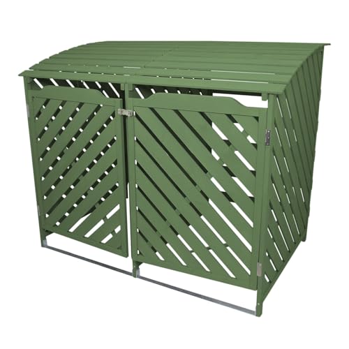 Doble Cobertizo para Contenedor de Basura Verde Almacenamiento Almacenaje de Madera Cubo de Basura Caseta Oculto Exterior Jardín Patio Capacidad 2 x 240L 6 Soportes Fijación Gratis